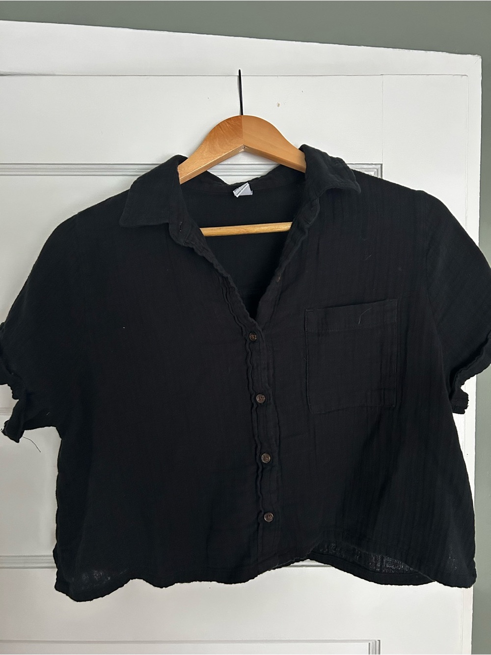 Old Navy Women's Black Linen Button-Front Short Sleeve Shirt